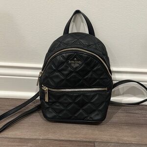 Kate Spade Black Quilted Backpack with Gold Accents
